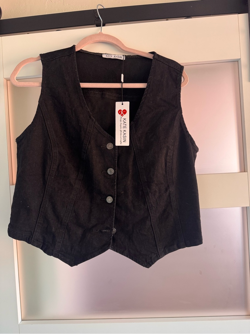 Kate Kasin Women's Black Tailored Button Vest